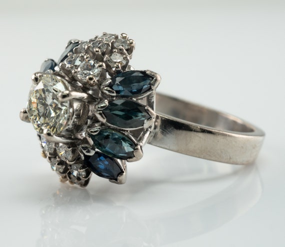 Diamond Sapphire Ring, Vintage 18K White Gold, Co… - image 4