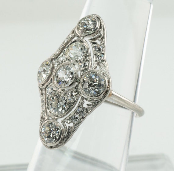 Edwardian Diamond Ring, Vintage Antique Estate Pl… - image 8