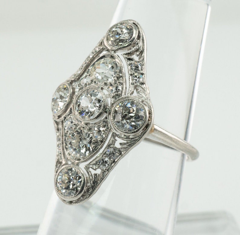 Edwardian Diamond Ring, Vintage Antique Estate Platinum 2.06 TDW image 8