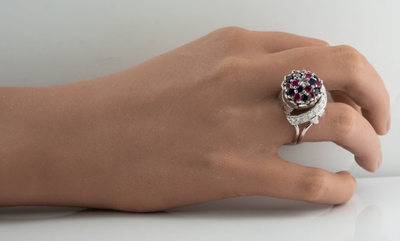 Diamond Ruby Sapphire Ring, Vintage 14K Gold Cock… - image 5