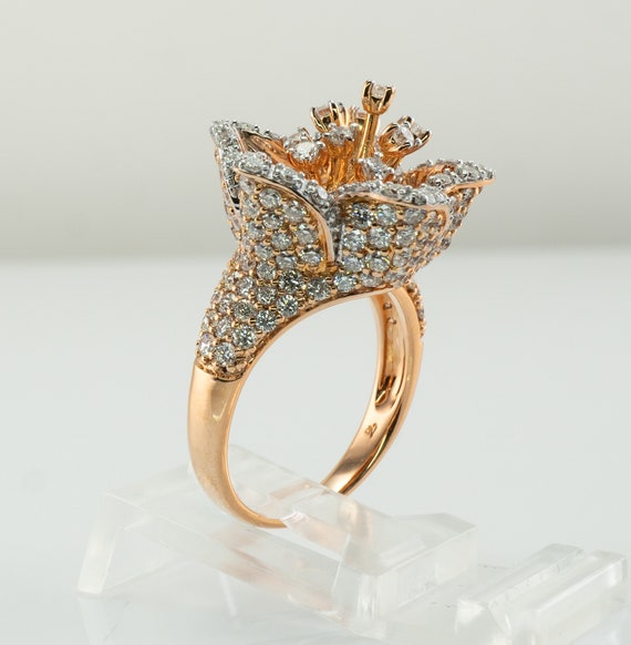 Pave Diamond Ring, 18K Rose & Pink Gold Flower