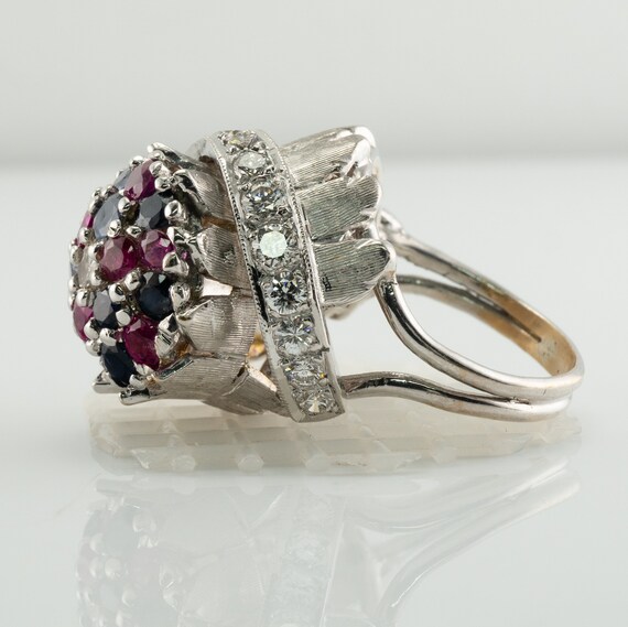 Diamond Ruby Sapphire Ring, Vintage 14K Gold Cock… - image 9