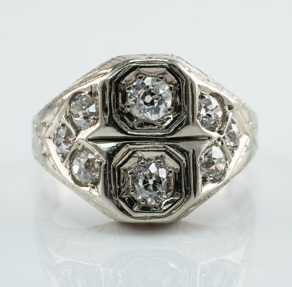 Art Deco Diamond Ring, Vintage Estate 14K Gold St… - image 1