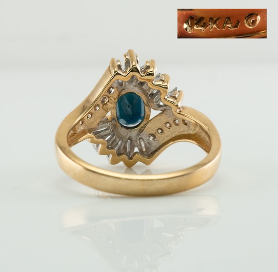 Diamond Sapphire Ring, Floral Flower, Vintage 14K… - image 5