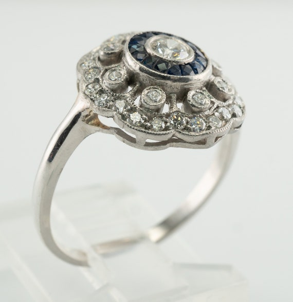 Art Deco Diamond Sapphire Ring, Vintage 14K Gold - image 9