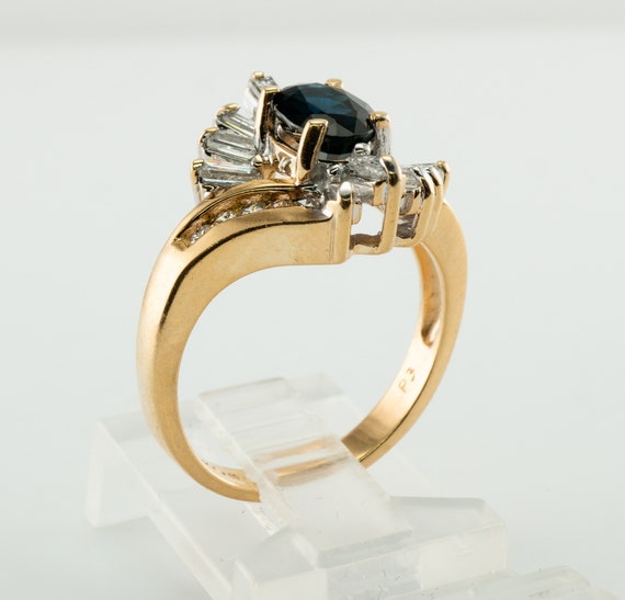 Diamond Sapphire Ring, Floral Flower, Vintage 14K… - image 7