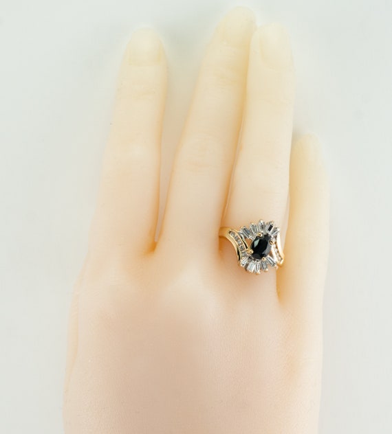 Diamond Sapphire Ring, Floral Flower, Vintage 14K… - image 10