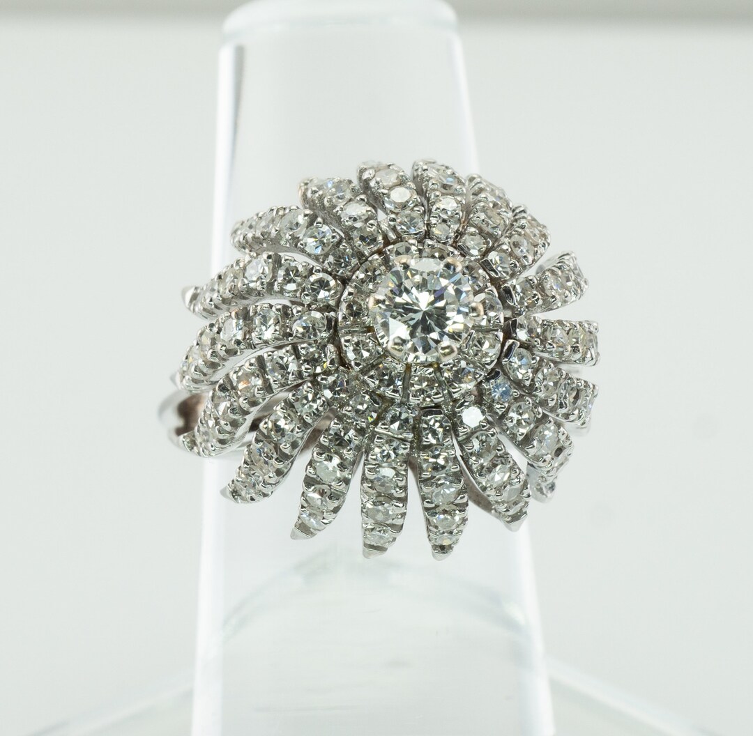 Diamond Ring, Vintage 14K White Gold Cocktail Cluster 3.00TDW Etsy