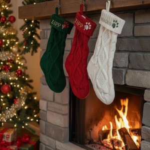 personalised small embroidered pet knitted stocking