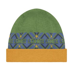 Personalized Geometric Knitted Beanie – Custom Name Varsity Jacquard Hat