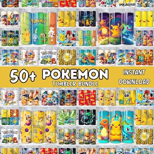 Pokémon Tumbler Wrap Bundle, Pokemon Sublimation Wrap, Pokemon Tumbler Design, Pikachu 20oz Tumbler PNG, Instant Download