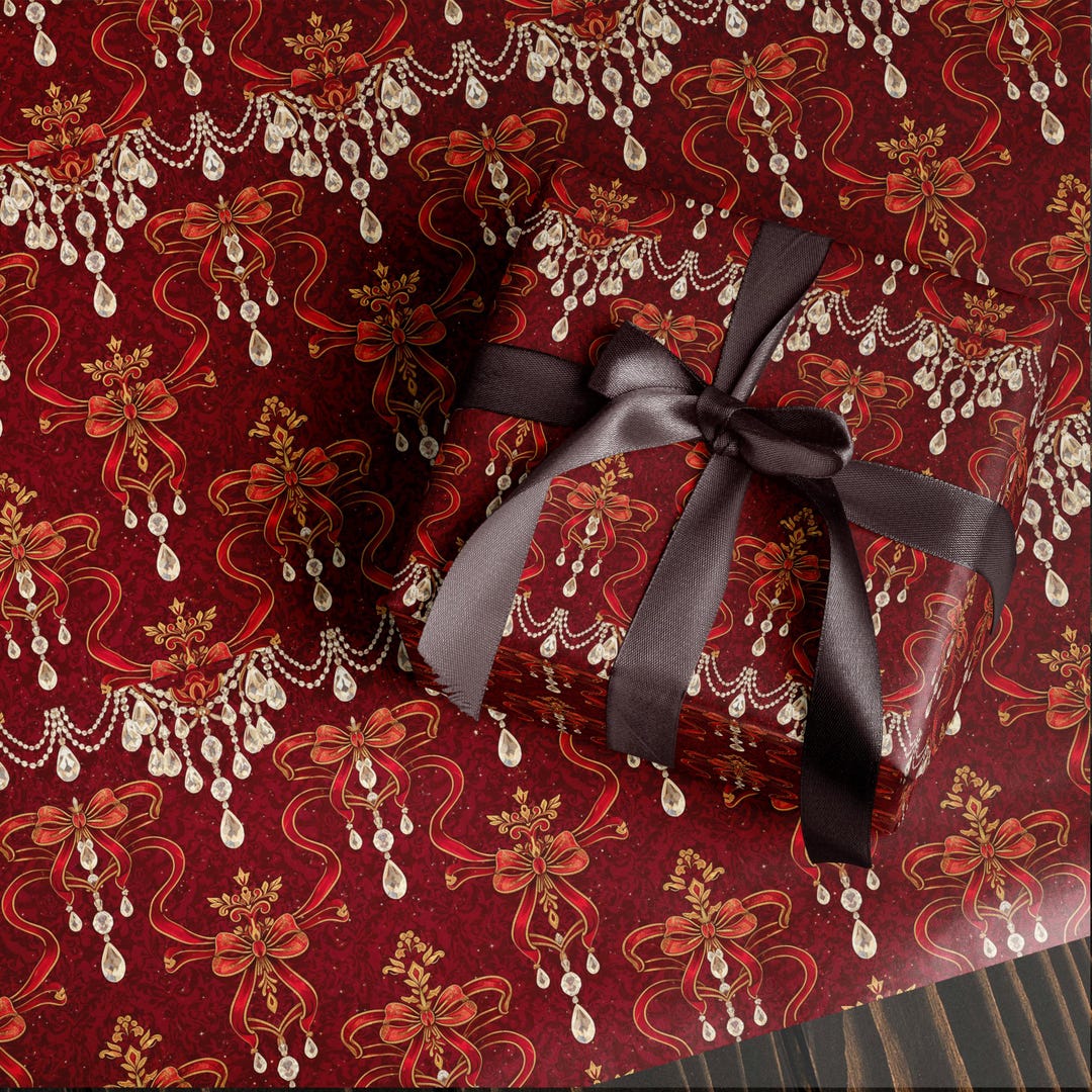 Luxury Crystal Bow Wrapping Paper | Red Gold Gift Wrap | Elegant ...
