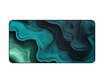 Blauwgroen topografische muismat moderne bureaumat XL XXL kantoordecor