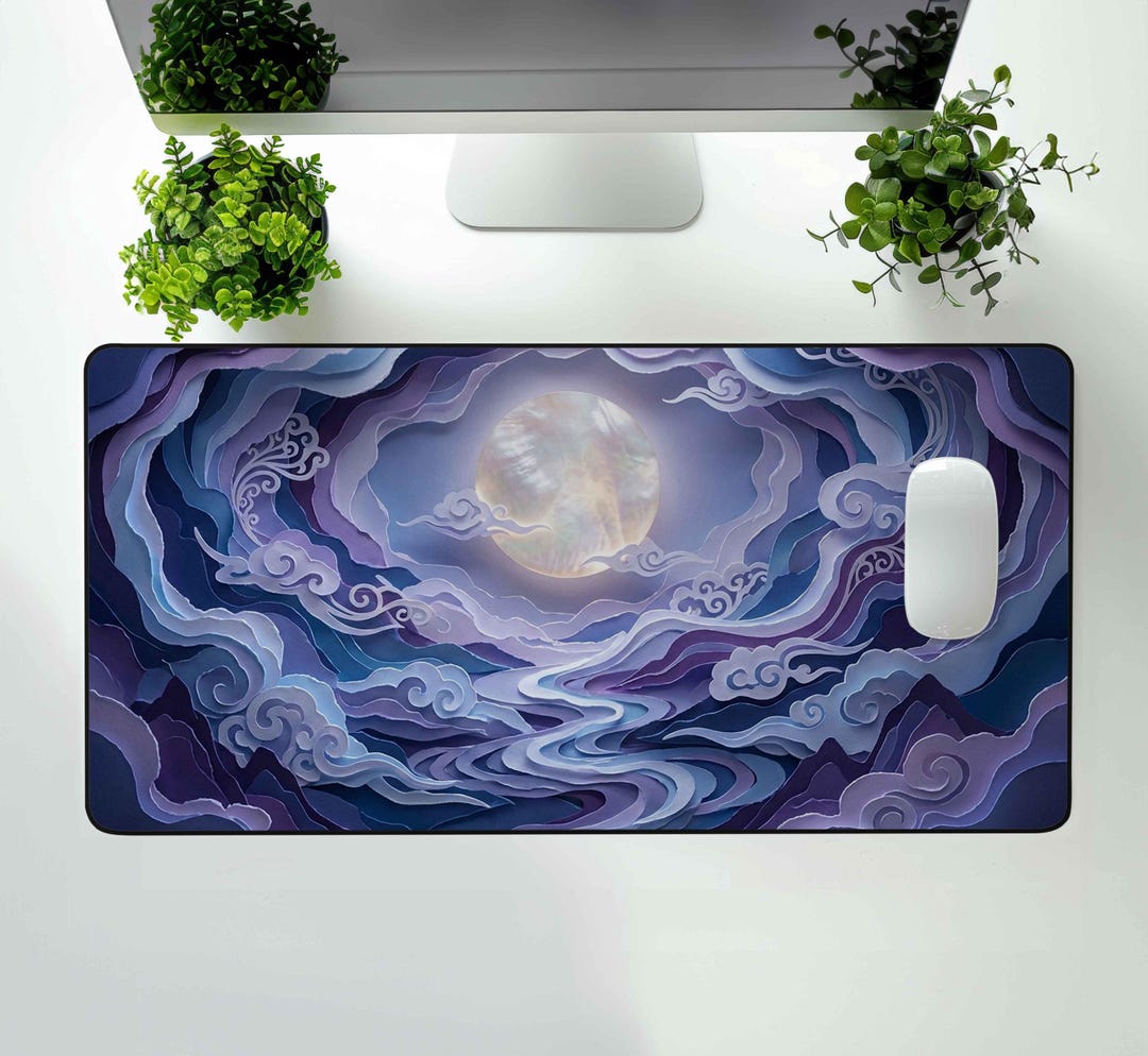 Moon Desk Blue Moon Desk Mat XL XXL Mousepad | Cloud Valley Desk Pad | Celestial ...