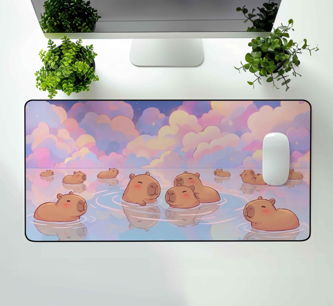 Capybara Desk Mat, Kawaii Animal Mouse Pad, Pastel Deskmat, Capybara ...