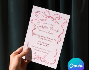 Galentine’s Brunch Invitation Template | Editable Canva Invite | Customization Valentine Girls Brunch | Digital Download