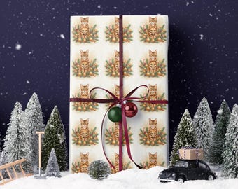 Bengal Cat with Gold Ornaments Wrapping Paper | Holiday Pet Gift Wrap