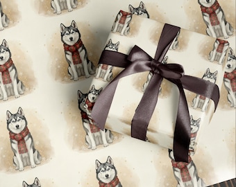 Black and White Husky Wrapping Paper | Christmas Gift Design