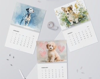 Watercolor Dogs 2026 Wall Calendar | Puppies Calendar | NewYear Gift for Dog Lovers | Pet Decor