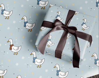 Christmas Goose Wrapping Paper | Geese with Cozy Scarves