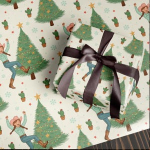 Vintage Cowboy Weihnachtsgeschenkpapier - Retro Western Urlaub Geschenkpapier - Cowgirl Rustikale Landhaus Weihnachtsdeko Papierrolle