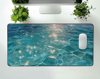 Sparkling Ocean Desk Mat Blue Water Mousepad Aesthetic Sea Desk Pad Office Decor XL XXL