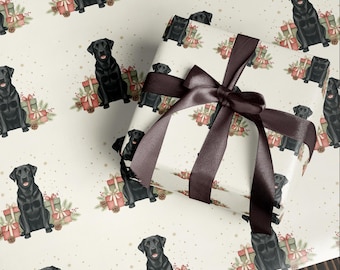 Schwarzer Labrador Geschenkpapier | Geschenke und Tannenzapfen Design