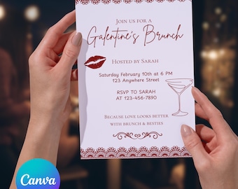 Galentine’s Brunch Invitation Template | Editable Canva Invite | Customization Valentine Girls Brunch | Digital Download