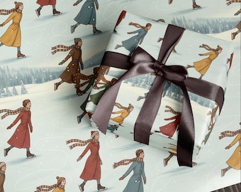 Vintage Ice Skating Wrapping Paper -  Christmas Gift Wrap