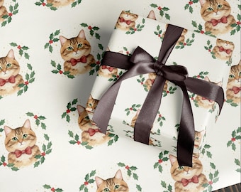 Brown Tabby Cat with Bow Wrapping Paper | Holiday Pet Gift Wrap