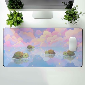 Lofi Turtle Desk Mat, Animal Pastel Mouse Pad