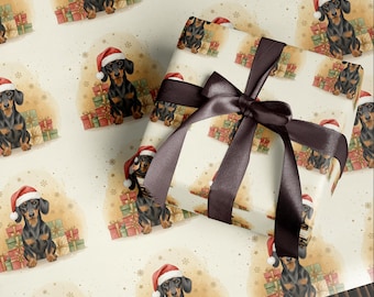 Papier cadeau teckel | Bonnet de Noel pour chien de Noël