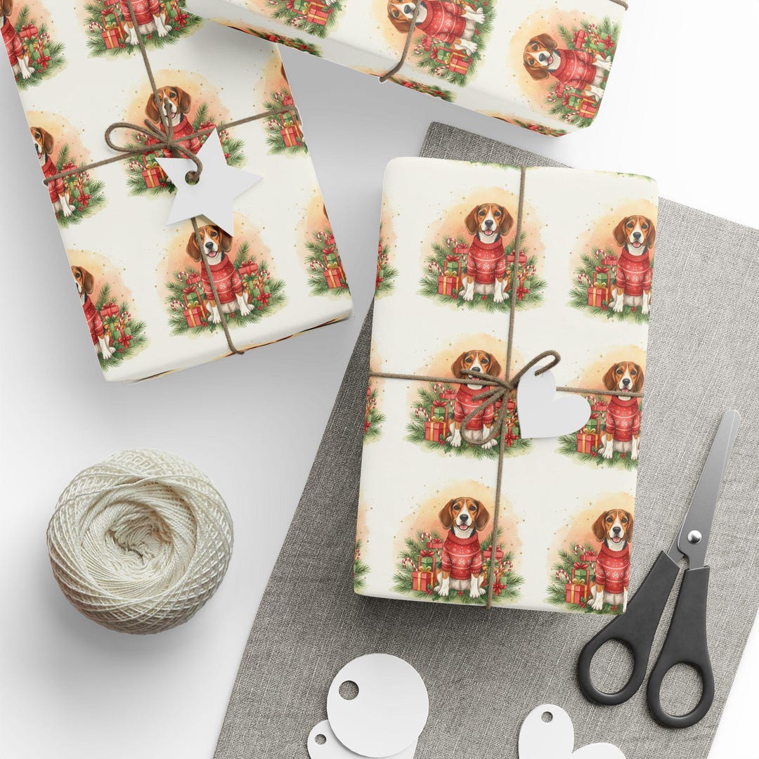 Beagle Wrapping Paper | Dog in Red Christmas Sweater - Etsy