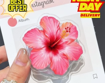 Kawaii Pink Hibiscus MagSafe Phone Grip: Cute Flower Magnetic GripTok, Fun Phone Holder for Flower Lovers, Adorable Phone Accessory