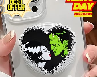 Soporte para teléfono Love Monster Heart: Lindo soporte para teléfono de pareja de terror, agarre magnético único para enamorados, accesorio espeluznante para el teléfono