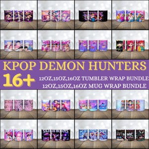 16 Demon Hunters Mug, Tumbler PNG Bundle per Kpop / Huntix & Saja Boys Design / Tazza da caffè e Tumbler File di sublimazione / Download digitale