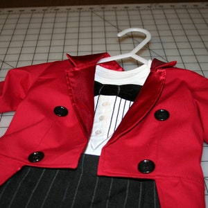 Ringmaster Costume 2 Piece Fully Lined Tuxedo Jacket WITH Tails and Tuxedo Onesie OR T-Shirt Infant, Toddler, Birthday, Carnival image 3