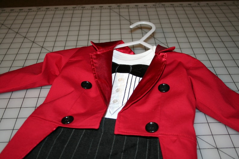 Ringmaster Costume 2 Piece Fully Lined Tuxedo Jacket WITH Tails and Tuxedo Onesie OR T-Shirt Infant, Toddler, Birthday, Carnival image 3