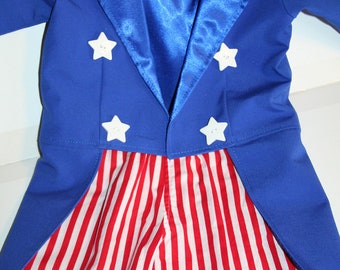 Uncle Sam Tuxedo Jacket with Tails AND SHORTS - Fully Lined in Satin - Birthday, Photo Prop, Circus, Ringmaster, Band Leader, Uncle Sam