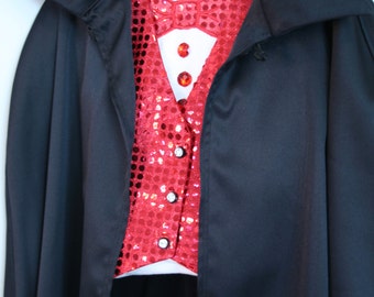 Magician Costume - 3 Piece outfit - Lined Satin Cape, Lined Sequin Vest and Sequin T-shirt - Size 4T - 12