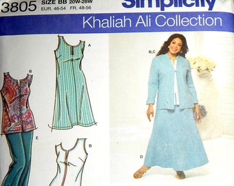 Pattern Womens Jacket Dress Skirt Pants Top Simplicity #3805 Khaliah Ali Collection Size BB 20W-28W