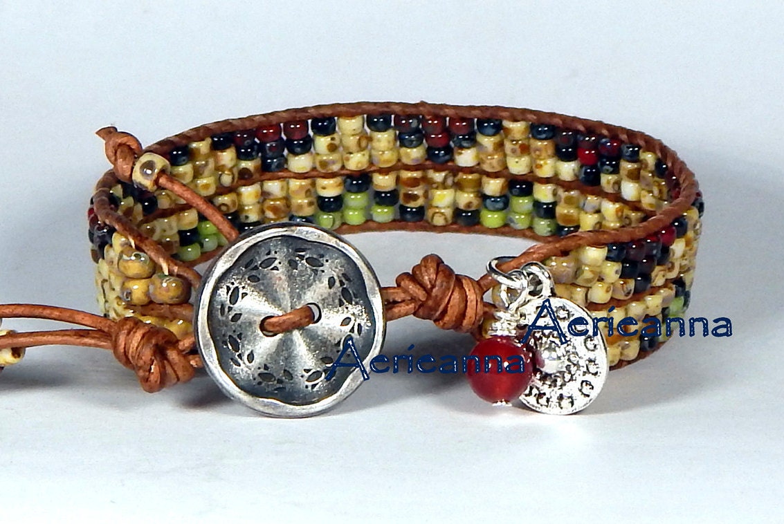 Bead Loom Bracelet Leather Wrap Bracelet Mariah Boho Seed Bead Etsy