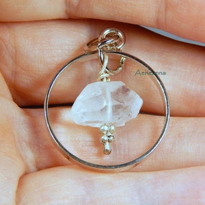 Clear Quartz Double Terminated Crystal Silver Wire Wrapped Pendant Charm 1&quot;x 1&quot; Aerieanna&#39;s Madstones