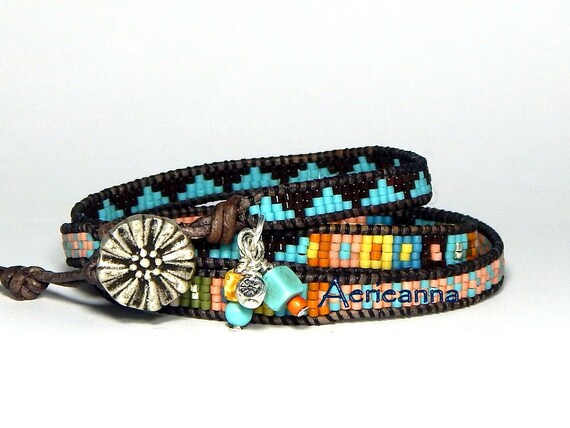 Tea language Leather Wrap Bracelet Boho wrap Bracelet Leather Bracelet Turquoises Natural Stone Jewelry