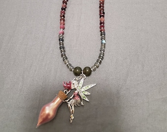 Tourmaline and labradorite pixie dust necklace