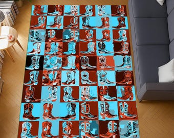Cowboy Boot Decor Rug, Western Style, Machine Washable