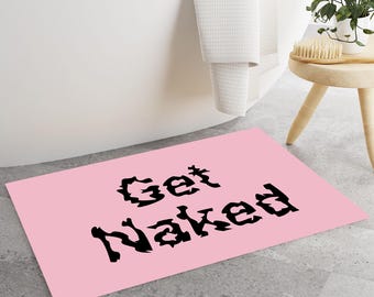 Mata łazienkowa Get Naked, akcesoria łazienkowe, puchaty dywanik, zabawny wystrój łazienki, zmywalna mata antypoślizgowa,