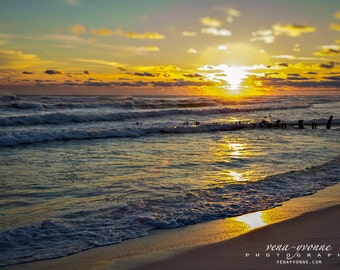 Sunset, ocean, beach sunset photography, fine art, ocean print, beach, waves, sand, clouds, coastal, wall art, home decor