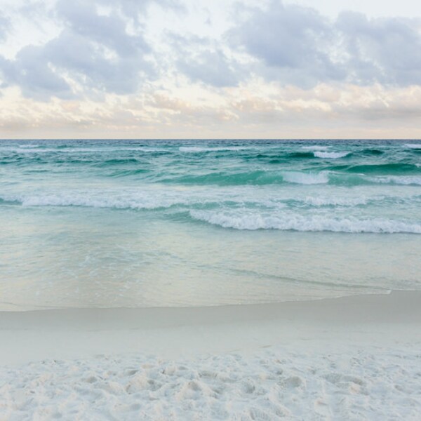 Ozean Fotografie, Strand Foto, hellblau, Beige, Wellen, Gezeiten, Wolken, Pastelltöne, romantisch, Florida, Golf von Mexiko