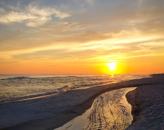 Seaside photography, print, coastal, sunset, reflection, aqua, blue, gold, wall decor, water - NEW BEGININNGS